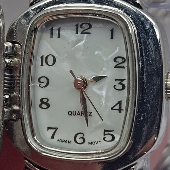 Womens Faux Jewel Watch Two Tone Hidden Dial Flip Top Bracelet Cuff New Battery - Picture 2 of 11